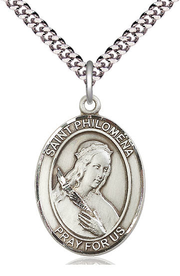 St. Philomena Medal, Sterling Silver, 3/4", 18" Chain, # 7749-sale