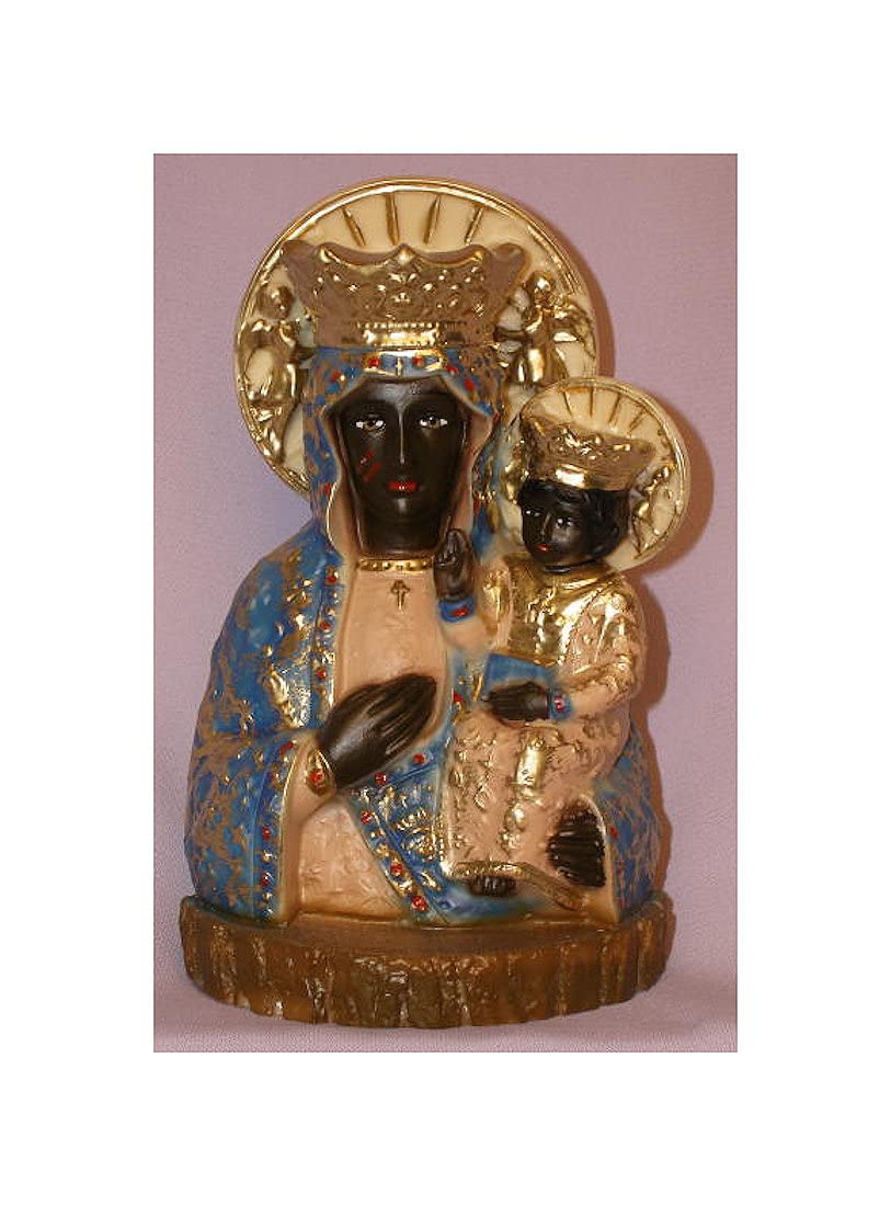Our Lady of Czestochowa, Hand-painted alabaster, 7.75". Made in Italy., 21962