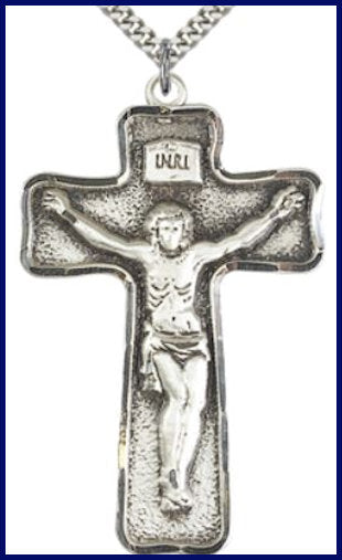 Sterling Silver Crucifix, 1-3/4", Your Choice of Chain, # 7760