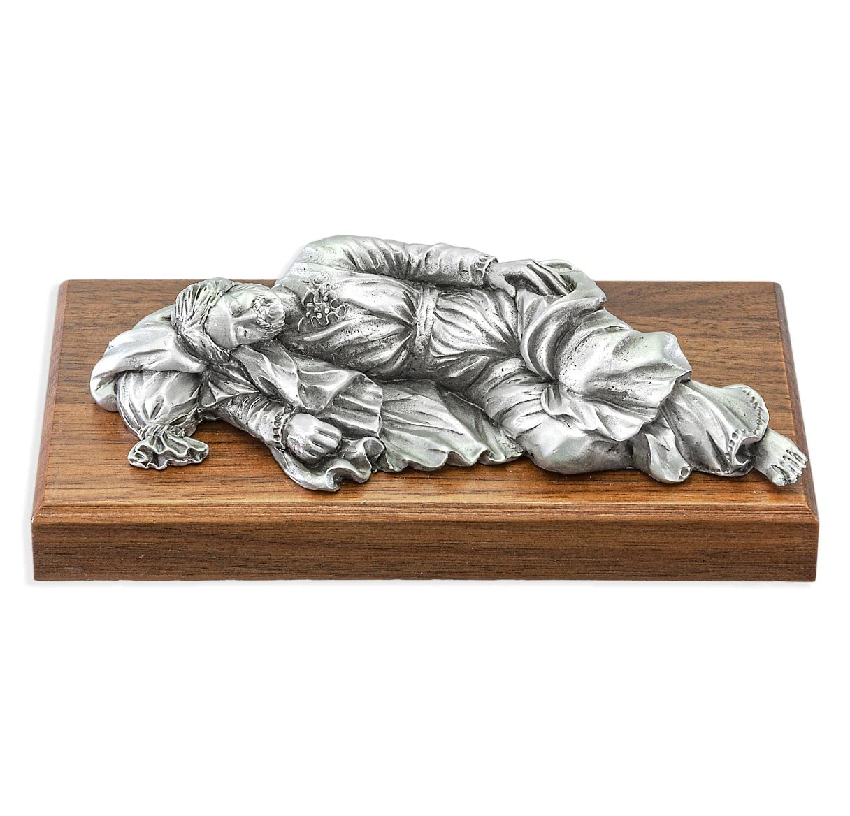 4" SLEEPING ST. JOSEPH PEWTER STATUE ON WOOD, # 65683