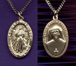 Divine Mercy 3/4 In. Oval Gold Filled,Your Choice of Chain # 776