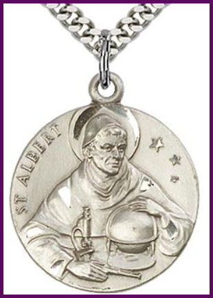 St Albert the Great Medal, Sterling Silver, 7/8", Your Choice of Chain, # 7821