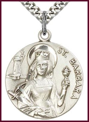 St Barbara Medal, Sterling Silver, 7/8", Your Choice of Chain, # 7836