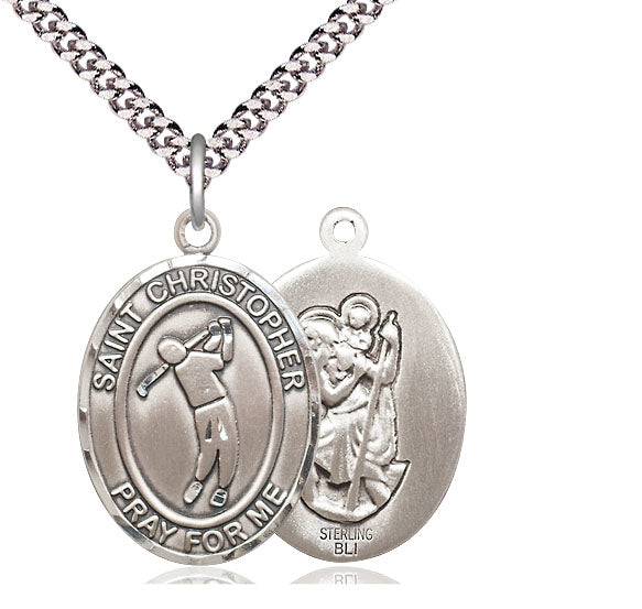 Golf / St. Christopher Medal, Sterling Silver, 3/4", Your Choice of Chain, # 7859