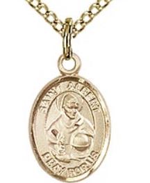 St. Albert the Great Medal, Solid 14kt Gold, 1/2" tall, Your choice of chain, # 7870