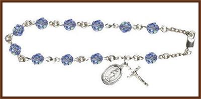 Silver Plate 6mm Swarovski Bead Rosary Bracelet, Light Sapphire, # 7875