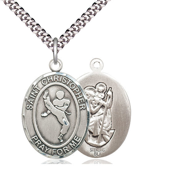 Martial Arts / St. Christopher Medal, Sterling Silver, 3/4", Your Choice of Chain, # 7877