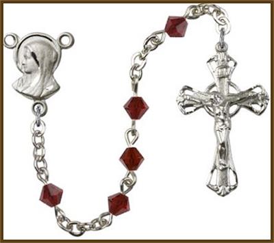 Silver Plate 5mm Rundell Swarovski Rosary, Garnet, # 7878