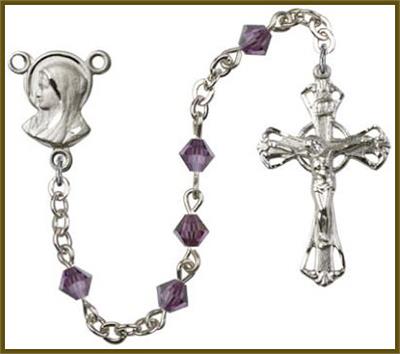 Silver Plate 5mm Rundell Swarovski Rosary, Amethyst, # 7881