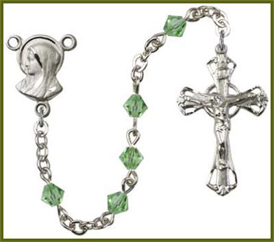 Silver Plate 5mm Rundell Swarovski Rosary, Peridot, # 7882