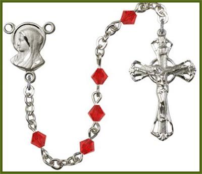 Silver Plate 5mm Rundell Swarovski Rosary, Ruby, # 7885