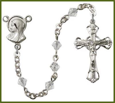 Silver Finish 5mm Rundell Swarovski Rosary, Crystal, # 7886