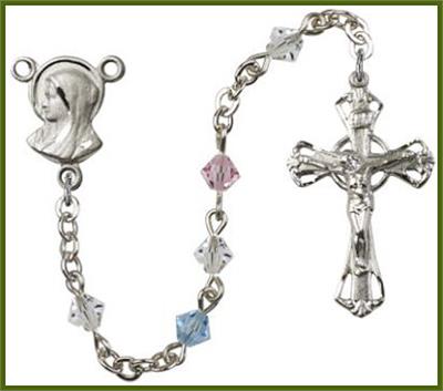 Silver Finish 5mm Rundell Swarovski Rosary, Multi Color, # 7888