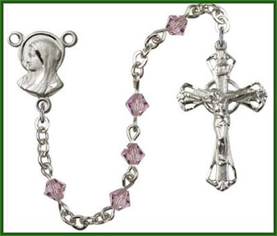 Silver Finish 5mm Rundell Swarovski Rosary, Light Amethyst, # 7890