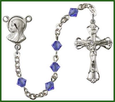 Silver Finish 5mm Rundell Swarovski Rosary, Sapphire, # 7891