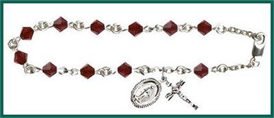 Silver Finish 5mm Rundell Swarovski Rosary Bracelet, Garnet, # 7894