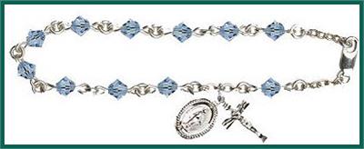 Silver Finish 5mm Rundell Swarovski Rosary Bracelet, Aqua, # 7895