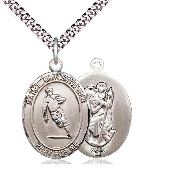 Rugby / St. Christopher Medal, Sterling Silver, 3/4", Your Choice of Chain, # 7896