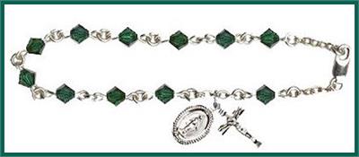 Silver Finish 5mm Rundell Swarovski Rosary Bracelet, Emerald, # 7898