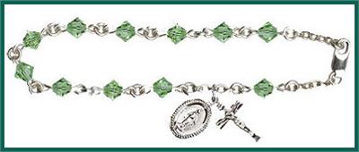 Silver Finish 5mm Rundell Swarovski Rosary Bracelet, Peridot, # 7899