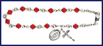 Silver Finish 5mm Rundell Swarovski Rosary Bracelet, Ruby, # 7906