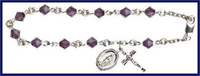 Silver Finish 5mm Rundell Swarovski Rosary Bracelet, Amethyst, # 7907