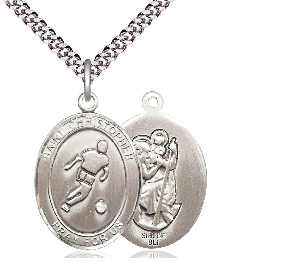 Soccer / St. Christopher Medal, Sterling Silver, 3/4", Your Choice of Chain, # 7908