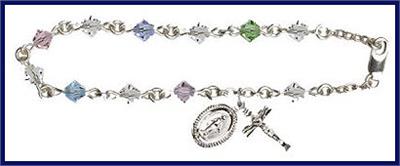 Silver Finish 5mm Rundell Swarovski Rosary Bracelet, Multi Color, # 7912