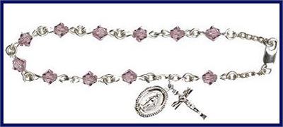 Silver Finish 5mm Rundell Swarovski Rosary Bracelet, Light Amethyst, # 7913