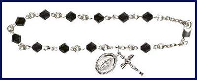 Silver Finish 5mm Rundell Swarovski Rosary Bracelet, Jet, # 7915