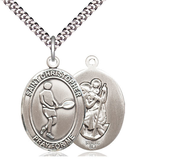 Tennis / St. Christopher Medal, Sterling Silver, 3/4", Your Choice of Chain, # 7925