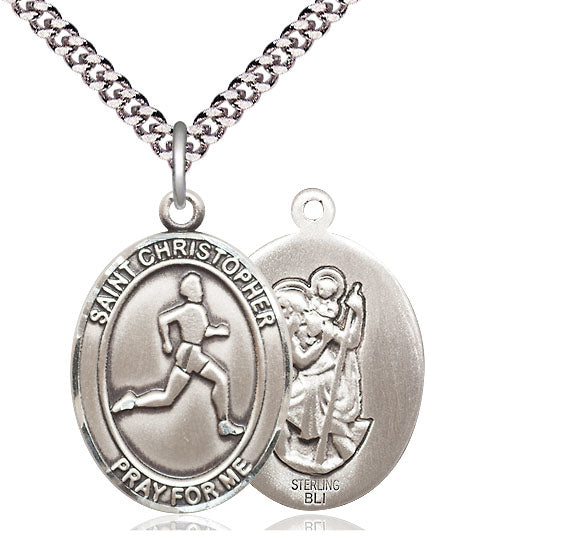 Track & Field / St. Christopher Medal, Sterling Silver, 3/4", Your Choice of Chain, # 7938