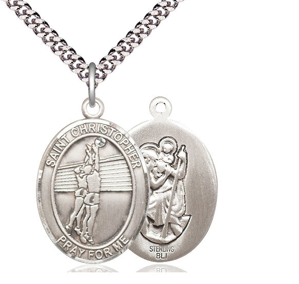 Women's Volleyball / St. Christopher Medal, Sterling Silver, 3/4", Your Choice of Chain, # 7939