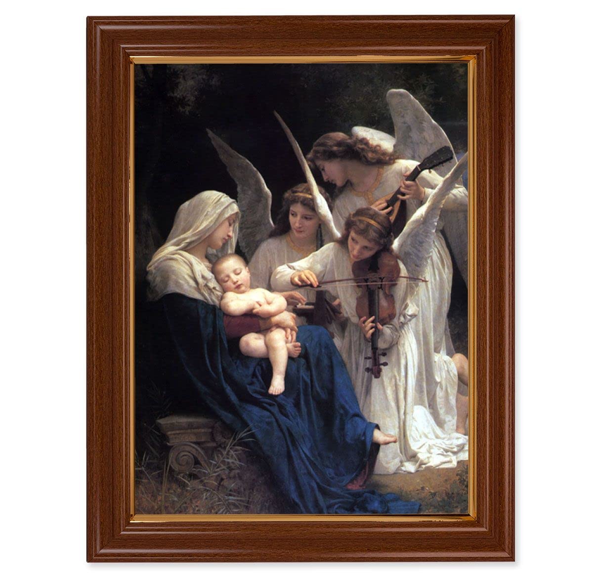 Bouguereau Heavenly Melody Picture, 15-1/2"x19-1/2 Walnut Finish Frame with Thin Gold Lip, Textured Italian Print # 22229