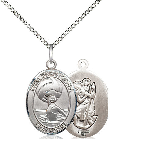 Women's Water Polo / St. Christopher Medal, Sterling Silver, 3/4", Your Choice of Chain, # 7942