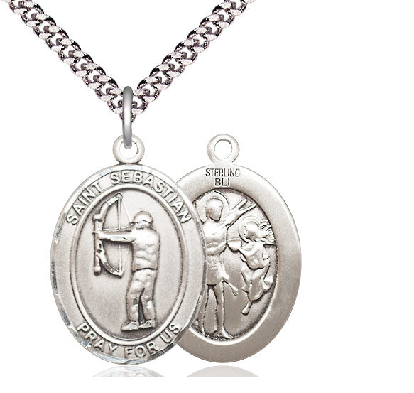 Archery / St. Sebastian Medal, Sterling Silver, 3/4", Your Choice of Chain, # 7944