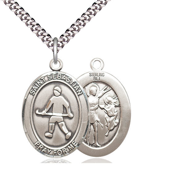 Field Hockey / St. Sebastian Medal, Sterling Silver, 3/4", 18" Chain, # 7948-sale