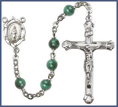 6mm Malacite Bead and Silver Plate Rosary, # 7952
