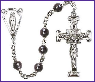 6mm Hematite Bead and Silver Plate Rosary, # 7953