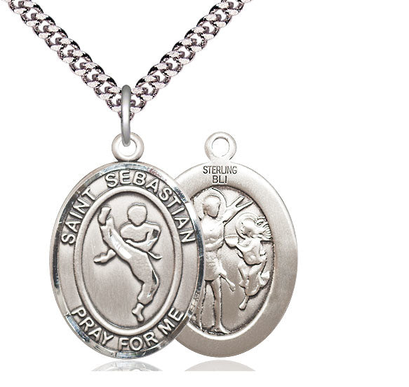 Martial Arts / St. Sebastian Medal, Sterling Silver, 3/4", Your Choice of Chain, # 7984