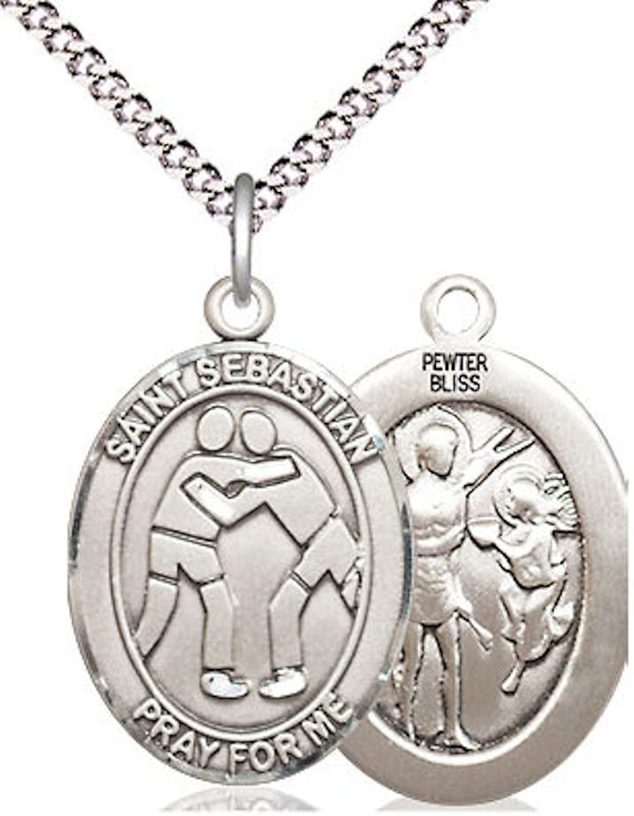 Wrestling / St. Sebastian Medal in Fine Pewter, 3/4", Your Choice of Chain # 17460