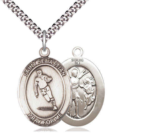 Rugby / St. Sebastian Medal, Sterling Silver, 3/4", 18" Chain, # 7996-sale