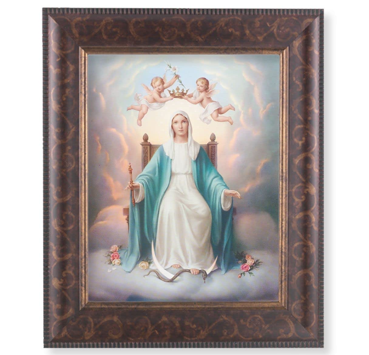 Queen of Heaven Picture, 11-1/4"x13-1/4, Antique Gold & Espresso Frame, Italian Print Under Glass # 25850