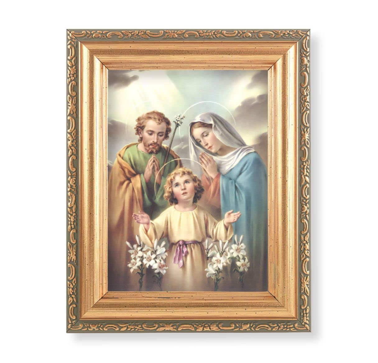 Antique Gold Frame, 5.75"x7.25" overall, Under Glass, Holy Family, # 59608