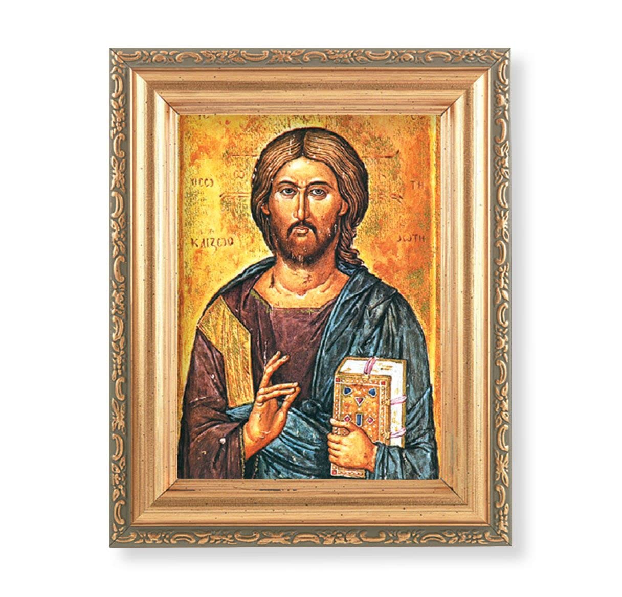 Antique Gold Frame, 5.75"x7.25" overall, Under Glass, Christ All Knowing Icon, # 57158