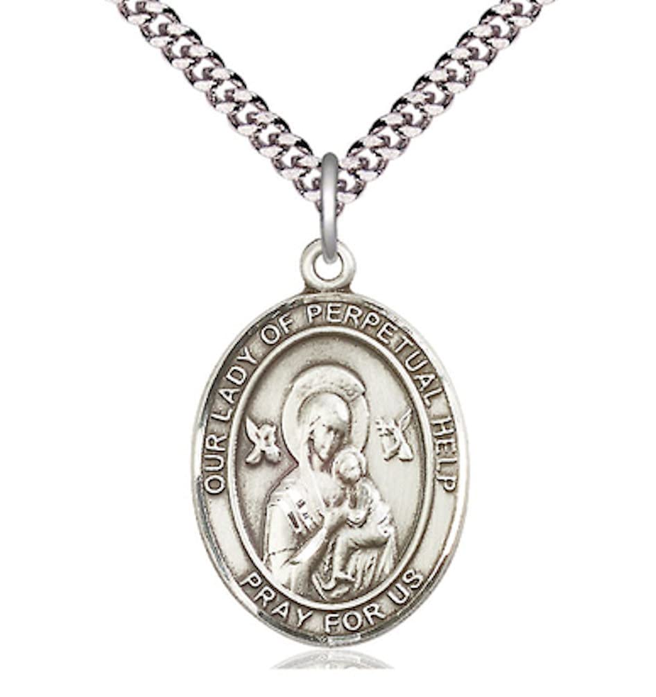 Our Lady of Perpetual Help Medal in Fine Pewter, 1" tall, Your Choice of Chain, # 4879