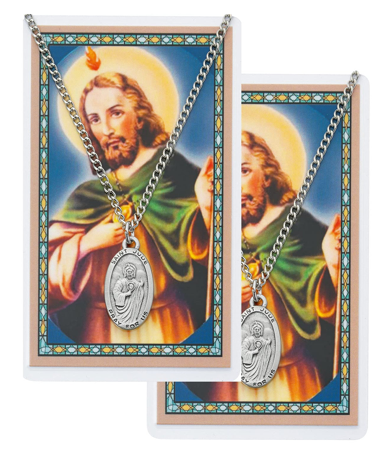 St. Jude Pewter Medal with Laminated Holy Card, 24" Chain, 2-Count Value Pack. # 21369