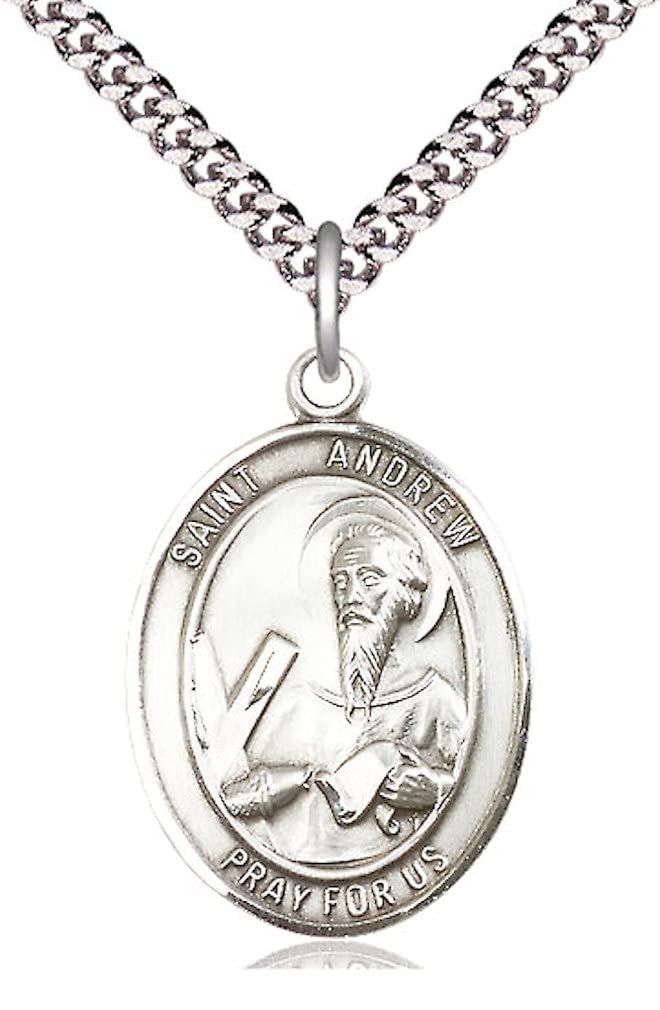 St. Andrew the Apostle Medal in Fine Pewter, 1" tall, Your Choice of Chain # 5017