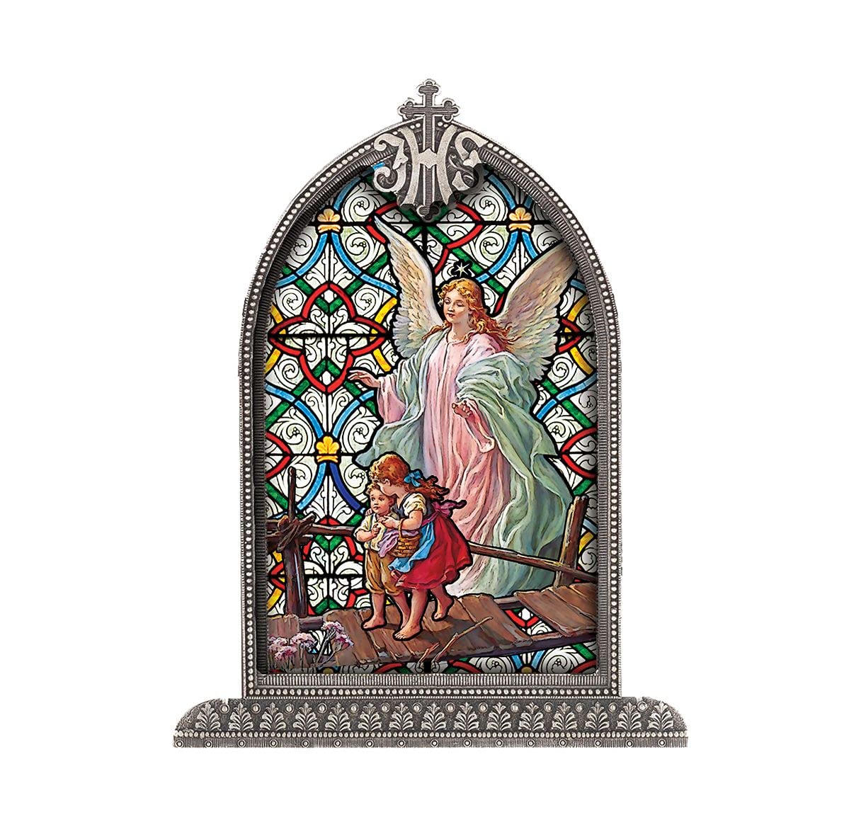 Guardian Angel Textured Italian Art Glass in Arched Frame, 6.5", # 1413