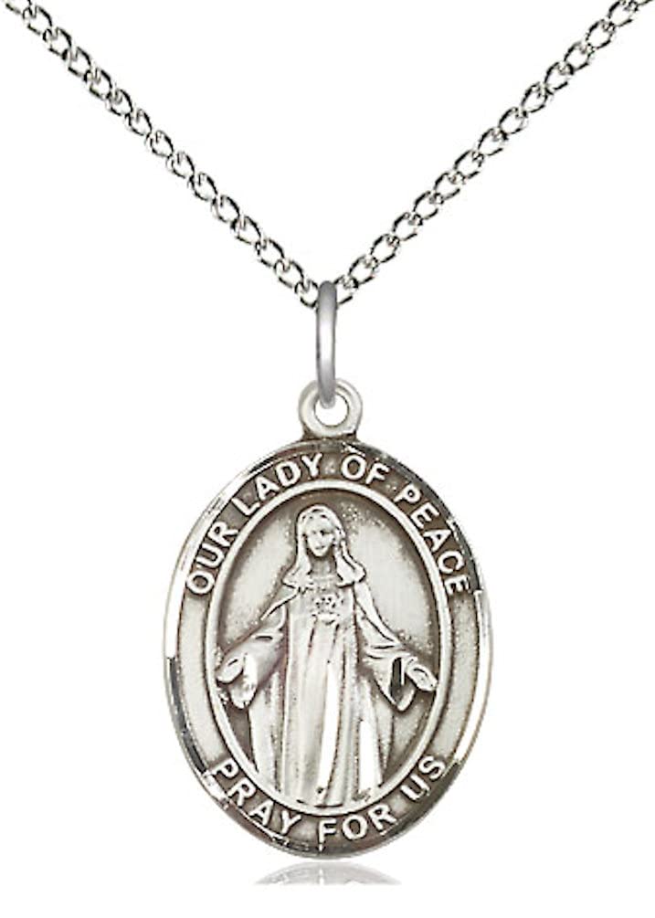 Our Lady of Peace Medal in Fine Pewter, 3/4" tall, Your Choice of Chain, # 5650